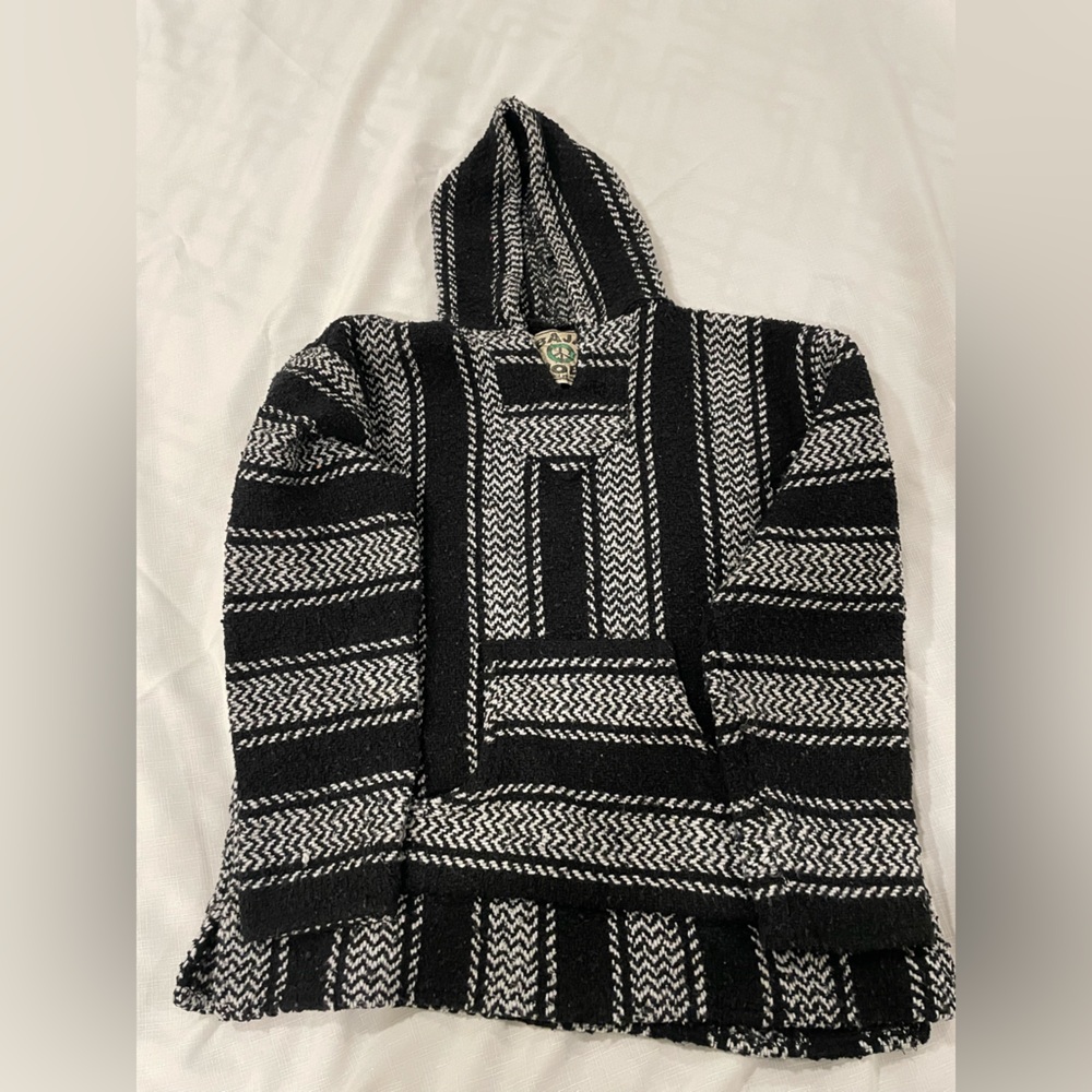 Black and White Striped Boho Hooded Sweatshirt